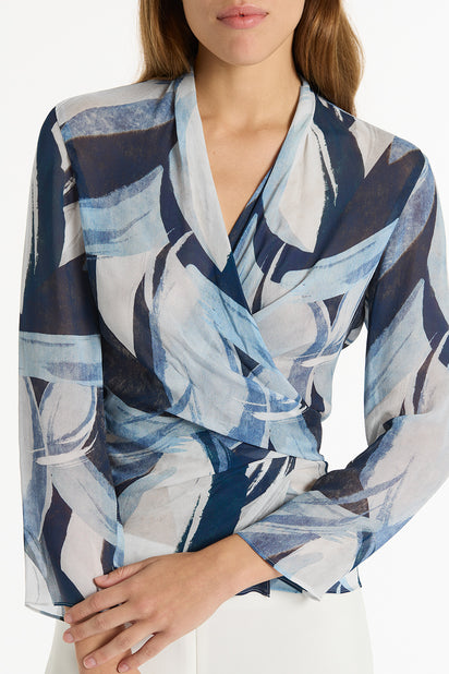 PAINTED FLORAL GEORGETTE WRAP TOP