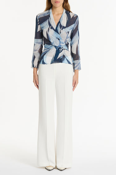 PAINTED FLORAL GEORGETTE WRAP TOP