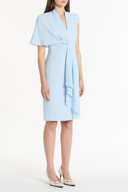 PALE BLUE CREPE ASYMMETRIC DRAPE DRESS