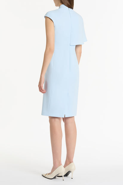 PALE BLUE CREPE ASYMMETRIC DRAPE DRESS