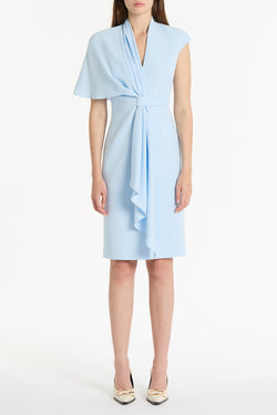 PALE BLUE CREPE ASYMMETRIC DRAPE DRESS