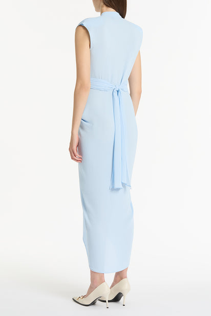 PALE BLUE GEORGETTE SLEEVELESS WATERFALL DRESS