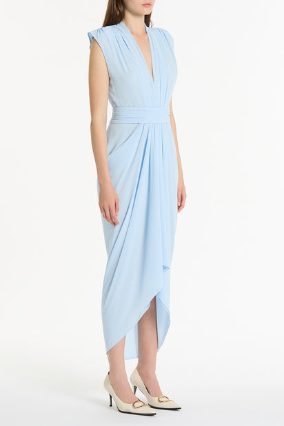 PALE BLUE GEORGETTE SLEEVELESS WATERFALL DRESS