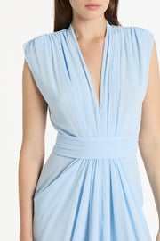 PALE BLUE GEORGETTE SLEEVELESS WATERFALL DRESS