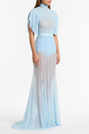 PALE BLUE PURA MESH PETAL SLEEVE BODYSUIT