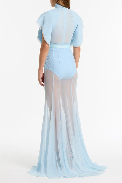 PALE BLUE PURA MESH PETAL SLEEVE BODYSUIT