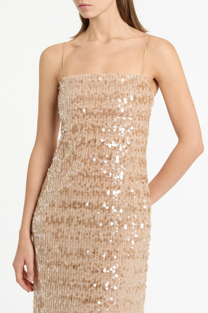 PALE GOLD LINEAR SEQUIN GOWN