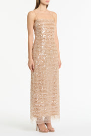 PALE GOLD LINEAR SEQUIN GOWN