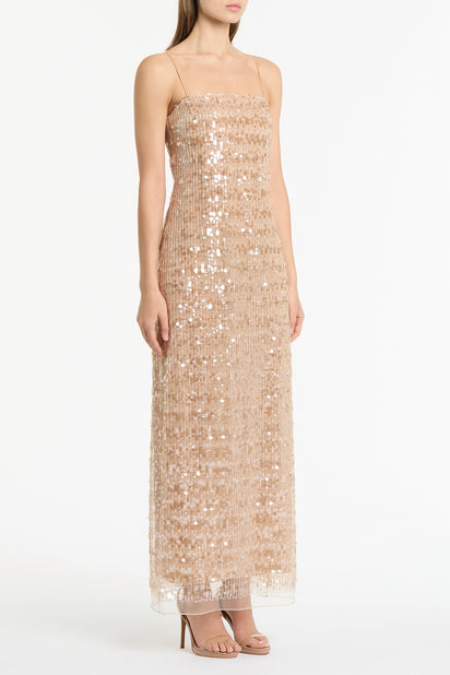 PALE GOLD LINEAR SEQUIN GOWN