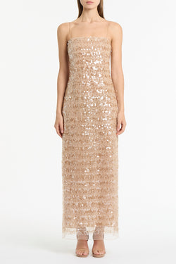 PALE GOLD LINEAR SEQUIN GOWN