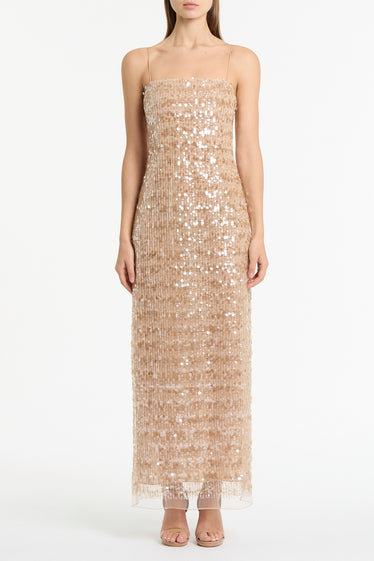 PALE GOLD LINEAR SEQUIN GOWN