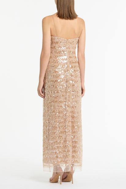 PALE GOLD LINEAR SEQUIN GOWN