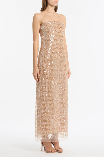 PALE GOLD LINEAR SEQUIN GOWN