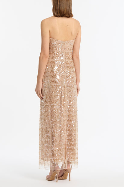 PALE GOLD LINEAR SEQUIN GOWN