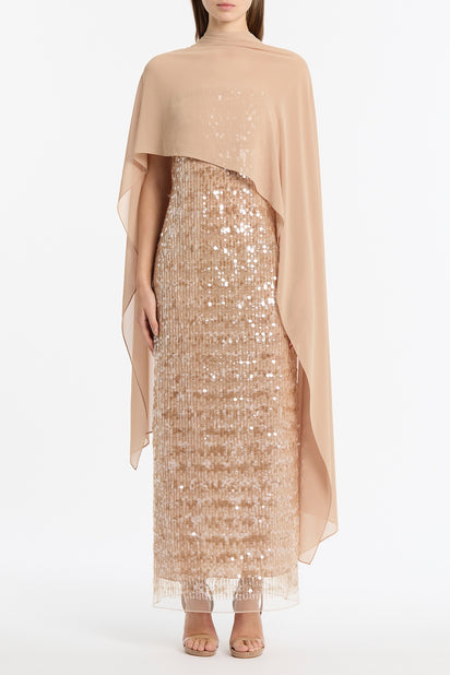 PALE GOLD LINEAR SEQUIN GOWN