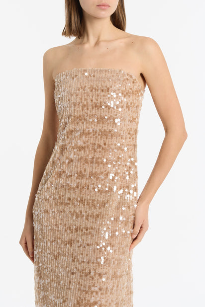 PALE GOLD LINEAR SEQUIN GOWN