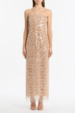 PALE GOLD LINEAR SEQUIN GOWN