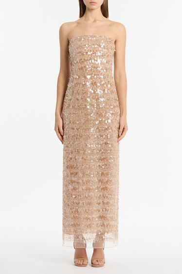 PALE GOLD LINEAR SEQUIN GOWN