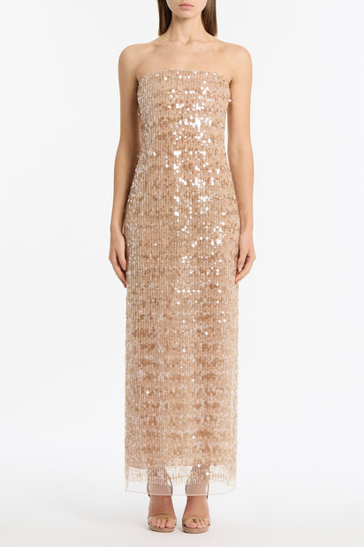 PALE GOLD LINEAR SEQUIN GOWN