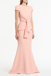 PALE ROSE CREPE CAP SLEEVE TIE TOP
