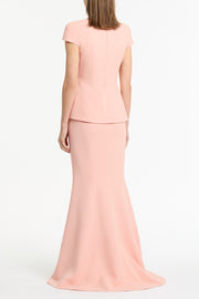 PALE ROSE CREPE CAP SLEEVE TIE TOP