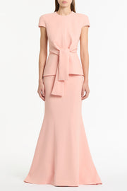 PALE ROSE CREPE CAP SLEEVE TIE TOP