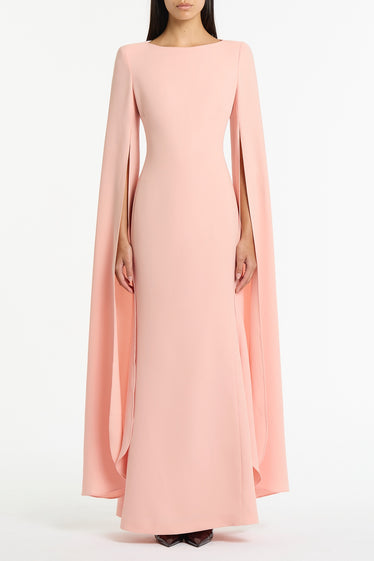 PALE ROSE CREPE CELEBRATION SLEEVE GOWN
