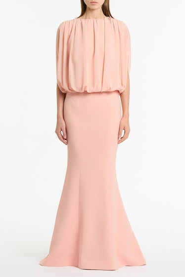 PALE ROSE CREPE FISHTAIL MAXI SKIRT