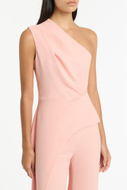 PALE ROSE CREPE ONE SHOULDER LONGLINE TOP