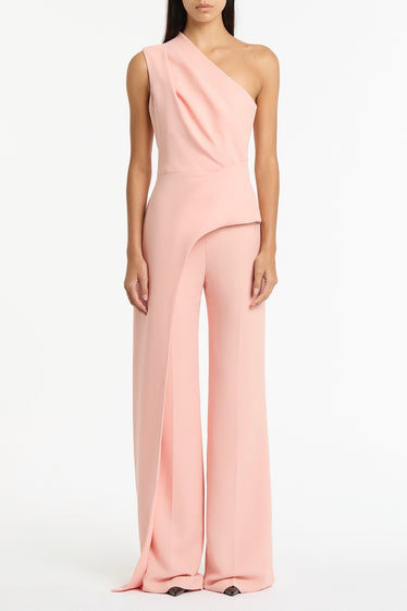 PALE ROSE CREPE ONE SHOULDER LONGLINE TOP