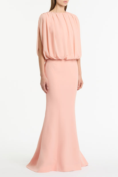 PALE ROSE GEORGETTE GATHERED CAPELET TOP