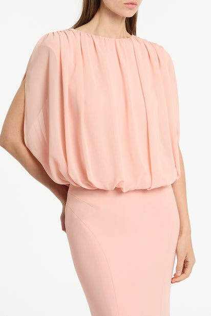 PALE ROSE GEORGETTE GATHERED CAPELET TOP