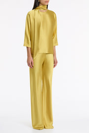 PEAR LUSTRE SATIN TIE NECK BLOUSE
