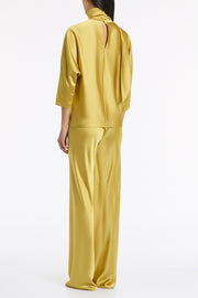 PEAR LUSTRE SATIN TIE NECK BLOUSE