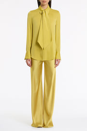 PEAR SILK SATIN GEORGETTE SCARF DETAIL BLOUSE