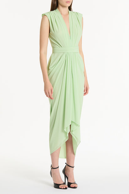 PERIDOT GEORGETTE SLEEVELESS WATERFALL DRESS