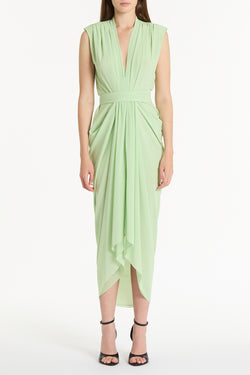 PERIDOT GEORGETTE SLEEVELESS WATERFALL DRESS