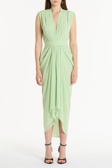PERIDOT GEORGETTE SLEEVELESS WATERFALL DRESS