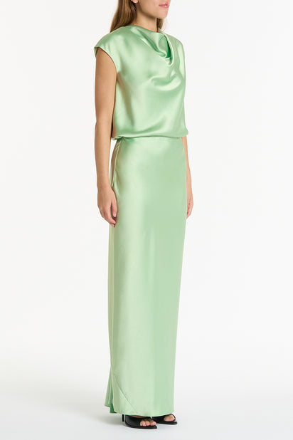 PERIDOT SATIN COWL NECK TOP