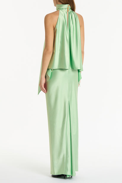 PERIDOT SATIN DRAPED HALTER TOP