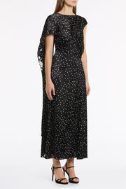 PINSPOT SILK BURNOUT SHOULDER WRAP DRESS