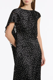 PINSPOT SILK BURNOUT SHOULDER WRAP DRESS