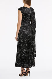 PINSPOT SILK BURNOUT SHOULDER WRAP DRESS