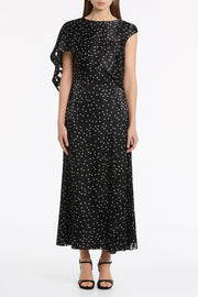 PINSPOT SILK BURNOUT SHOULDER WRAP DRESS