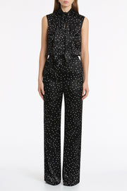 PINSPOT SILK BURNOUT TIE FRONT SLEEVELESS TOP