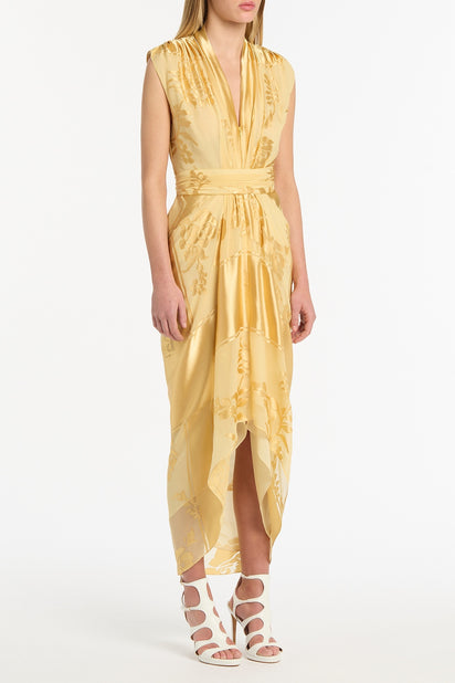 POLLEN DEVORE SLEEVELESS WATERFALL DRESS