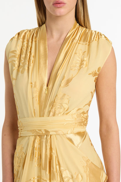 POLLEN DEVORE SLEEVELESS WATERFALL DRESS