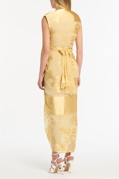 POLLEN DEVORE SLEEVELESS WATERFALL DRESS