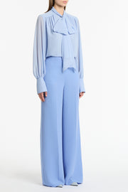 POWDER BLUE GEORGETTE BOW FRONT BLOUSE