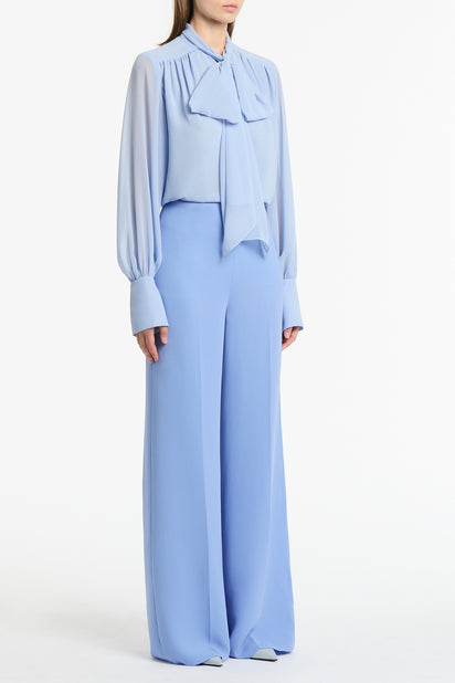 POWDER BLUE GEORGETTE BOW FRONT BLOUSE